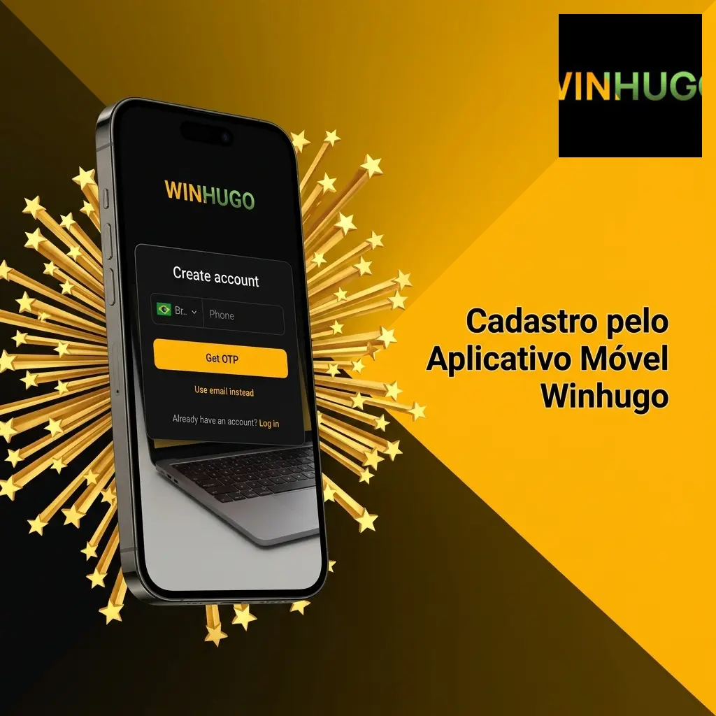 Cadastro no aplicativo Winhugo: criação de conta com e-mail ou rede social direto no celular