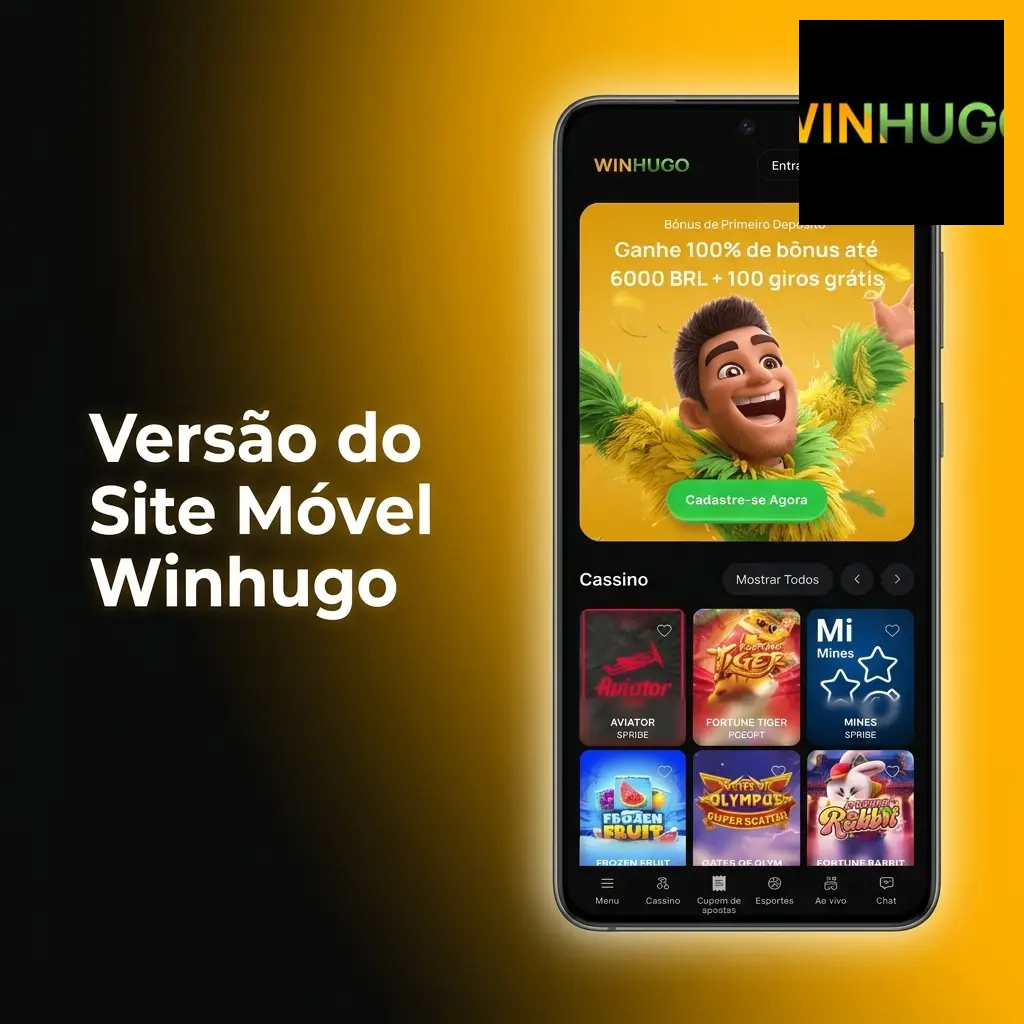 Versão móvel do site Winhugo acessível pelo navegador do celular com apostas esportivas e cassino