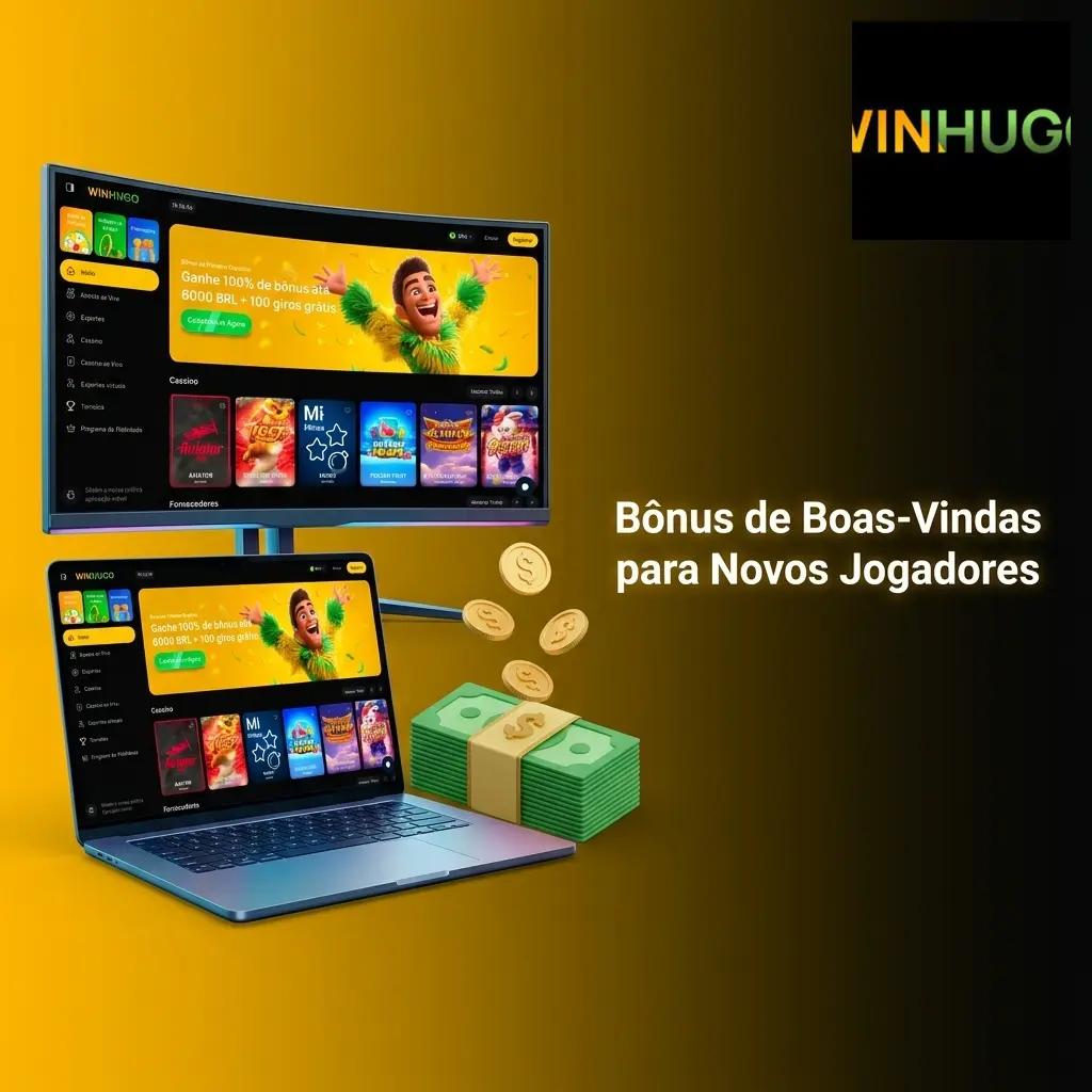 Bônus de boas-vindas Winhugo: 100% até R$6.000 + 100 rodadas grátis no primeiro depósito